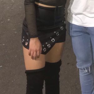 Black leather mini skirt